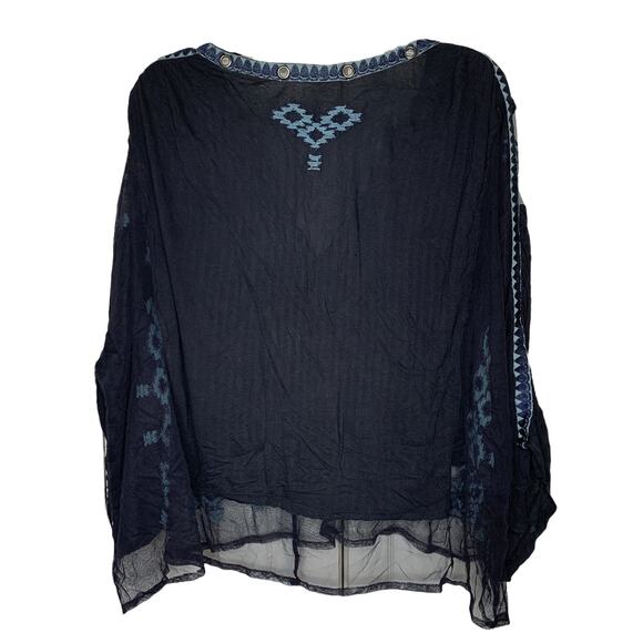 Free People Eden Mesh Bohemian Detail Oversized Tunic Blouse Top Medium - Picture 8 of 8